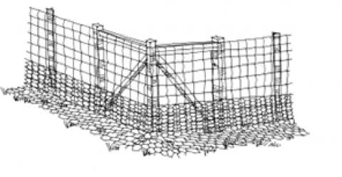 Where otters seem intent on entering from underneath the fence, include a wire apron on the animal side of the fence. Photo accompanying step 1